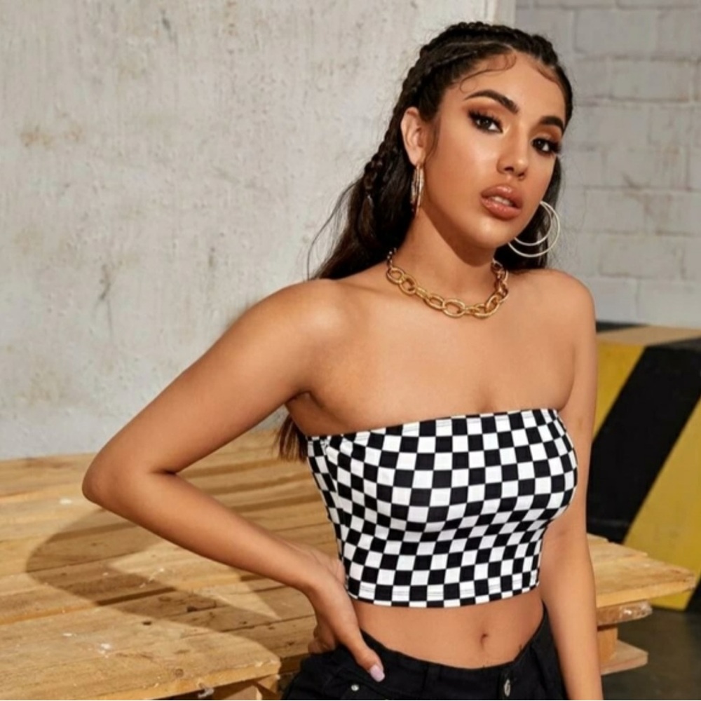 Riot Queen | Black and White Checkered Tube Top | Small 🏁